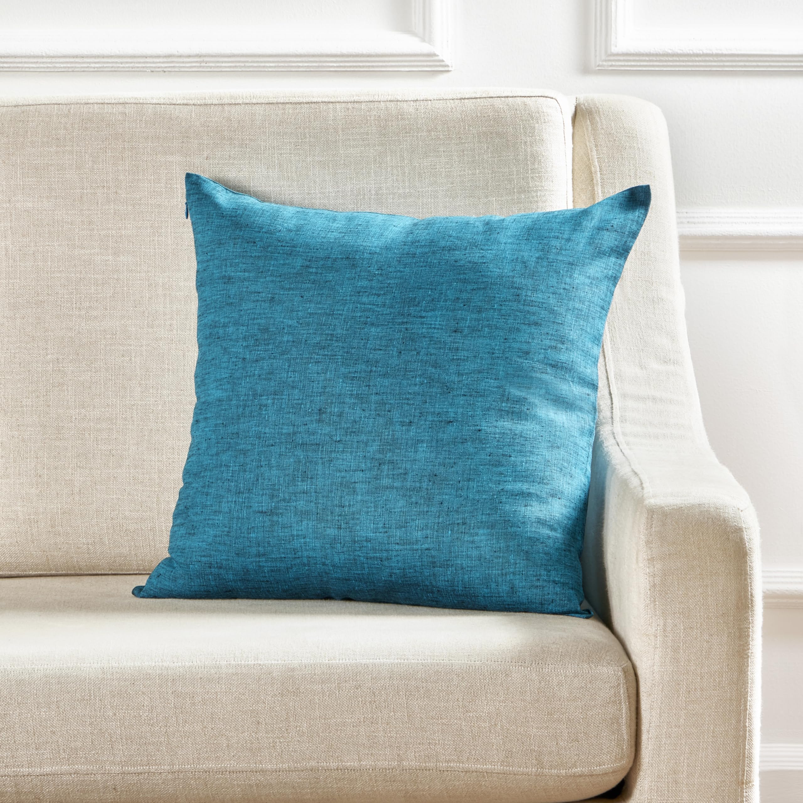 20×20 Inch Natural White Stripe 100% Linen Throw Pillow Cover with Invisible Zipper for Sofa Bed