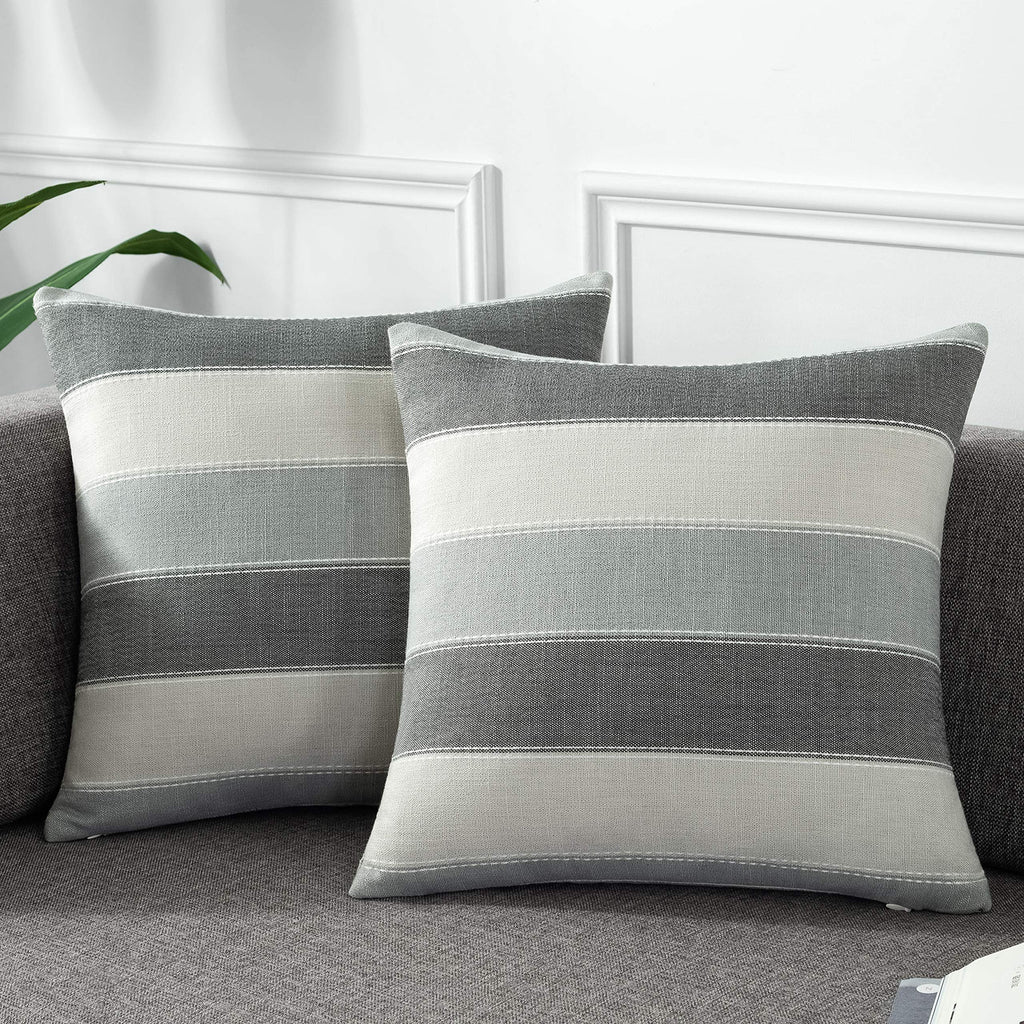 AmHoo Pack of 2 Farmhouse Stripe Check Throw Pillow Covers Set Case Cotton Linen Decorative Pillowcases Cushion Cover for Couch Bench Sofa 18x18 Inch Sage Green